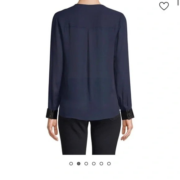 L’AGENCE Kyla Satin Silk  Trim Draped Blouse - Picture 9 of 12